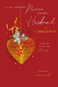Christmas Card Loveliest Niece & Husband Large Gold Heart Holly 15x23cm