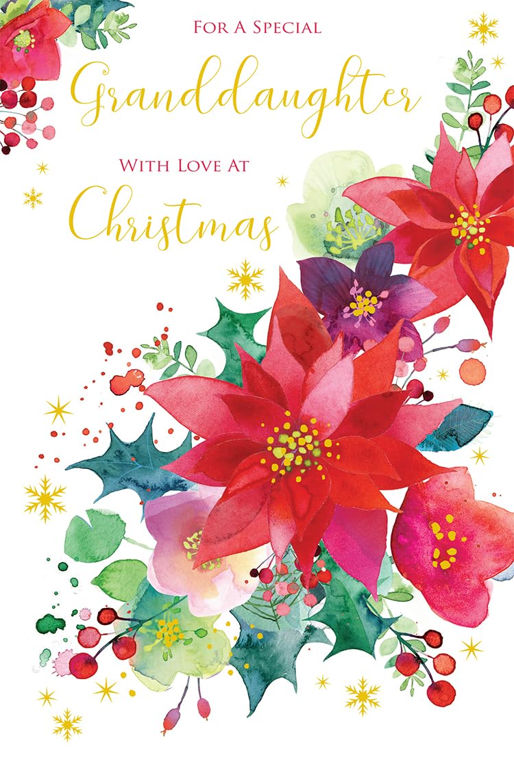Granddaughter Christmas Card Traditional Poinsettia  9" x 6" Lovely Verse