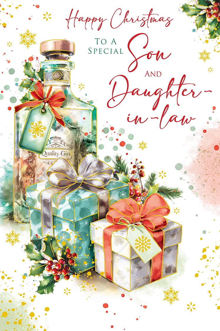 Christmas Card Son & Daughter In Law Large Gin Bottle Gifts 15x23cm