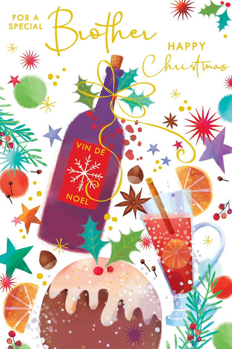 Brother Christmas Card Modern Red Wine Pudding 9" x 6" Lovely Verse