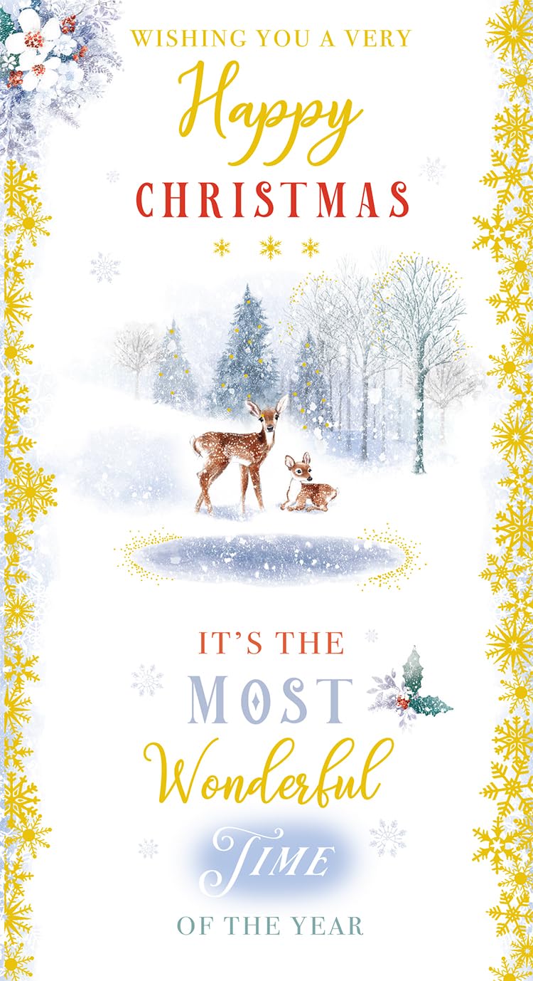 Open Christmas Card It's The Most Wonderful Time of The Year Deer 9" x 5"