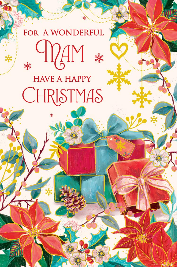 Christmas Card Special Mam Large Poinsettia Floral Presents 15x23cm