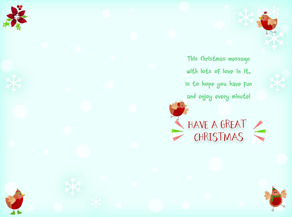 Special Sister Christmas Card Cute Robins Presents & Holly Design Lovely Verse