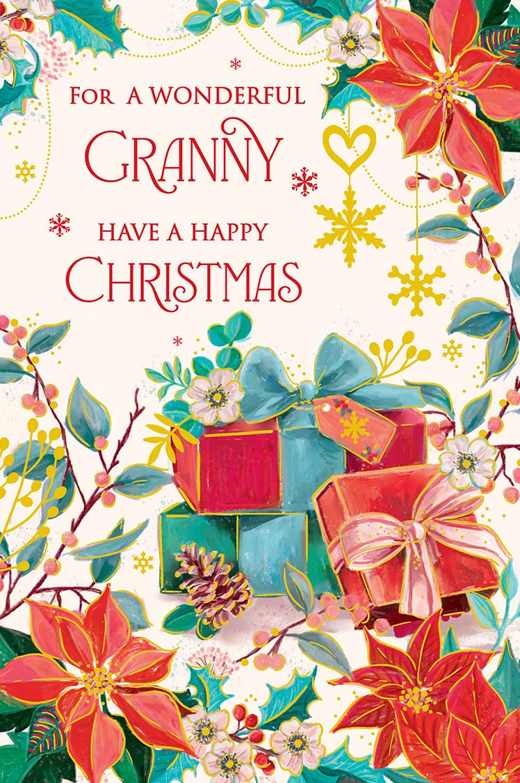 Christmas Card To Wonderful Granny Large Present Gifts Floral 15x23cm