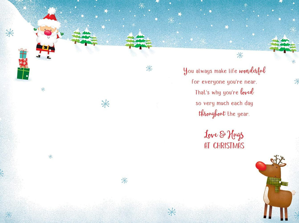 Daddy Christmas Card Cute Santa Reindeer & Presents Design Lovely Verse