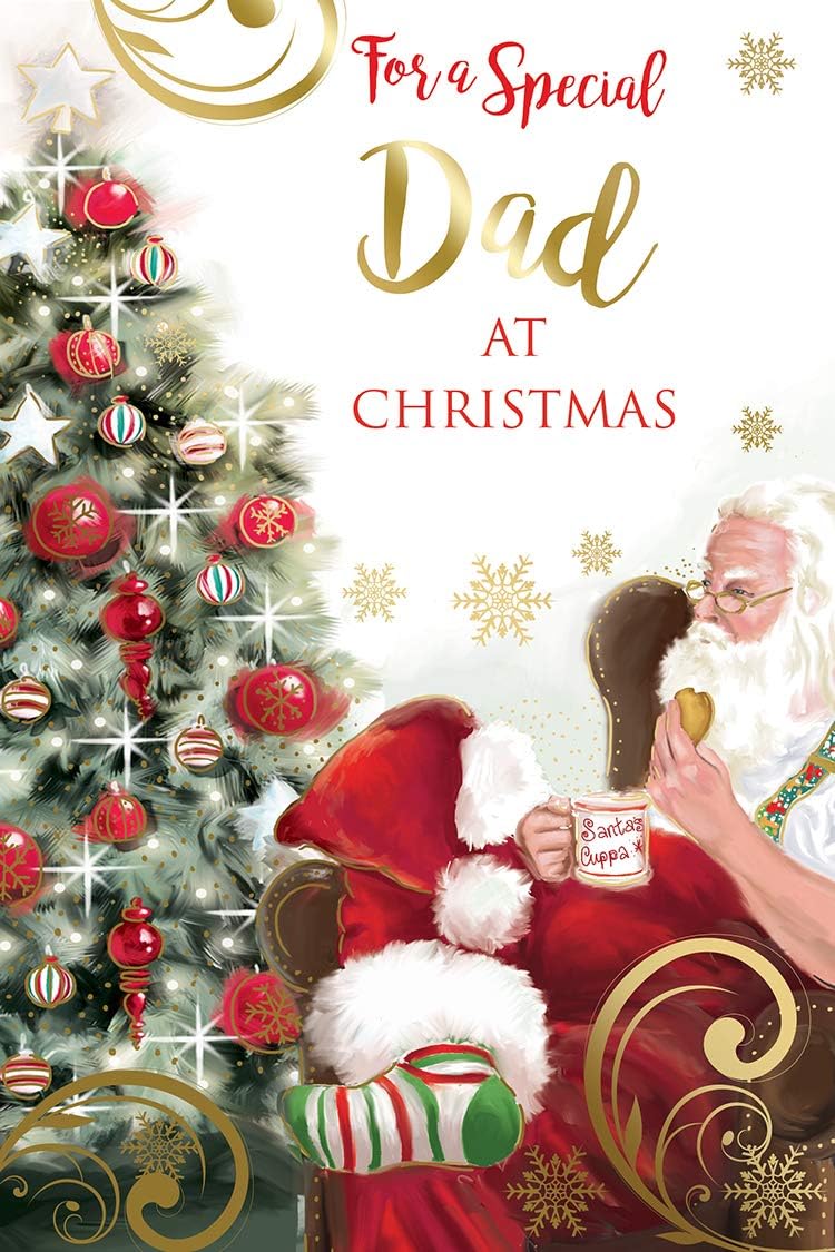 Dad Christmas Card Santa Relaxing Design Lovely Verse