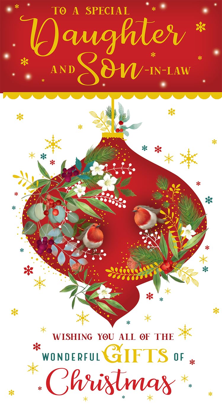 Daughter & Son In Law Christmas Card Wishing You Wonderful Gifts 9" x 5"