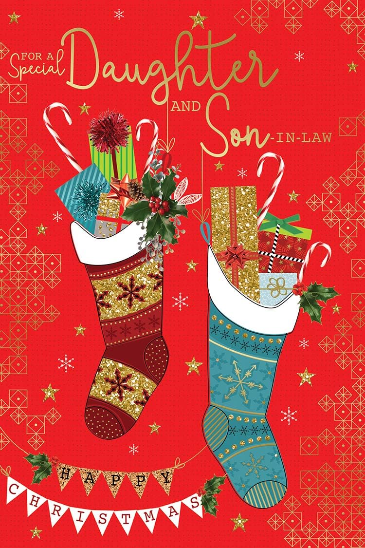 Daughter & Son In Law Christmas Card Gift Filled Stockings Design Lovely Verse
