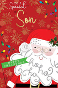 Special Son Christmas Card Cute Santa & Lights Design Lovely Verse