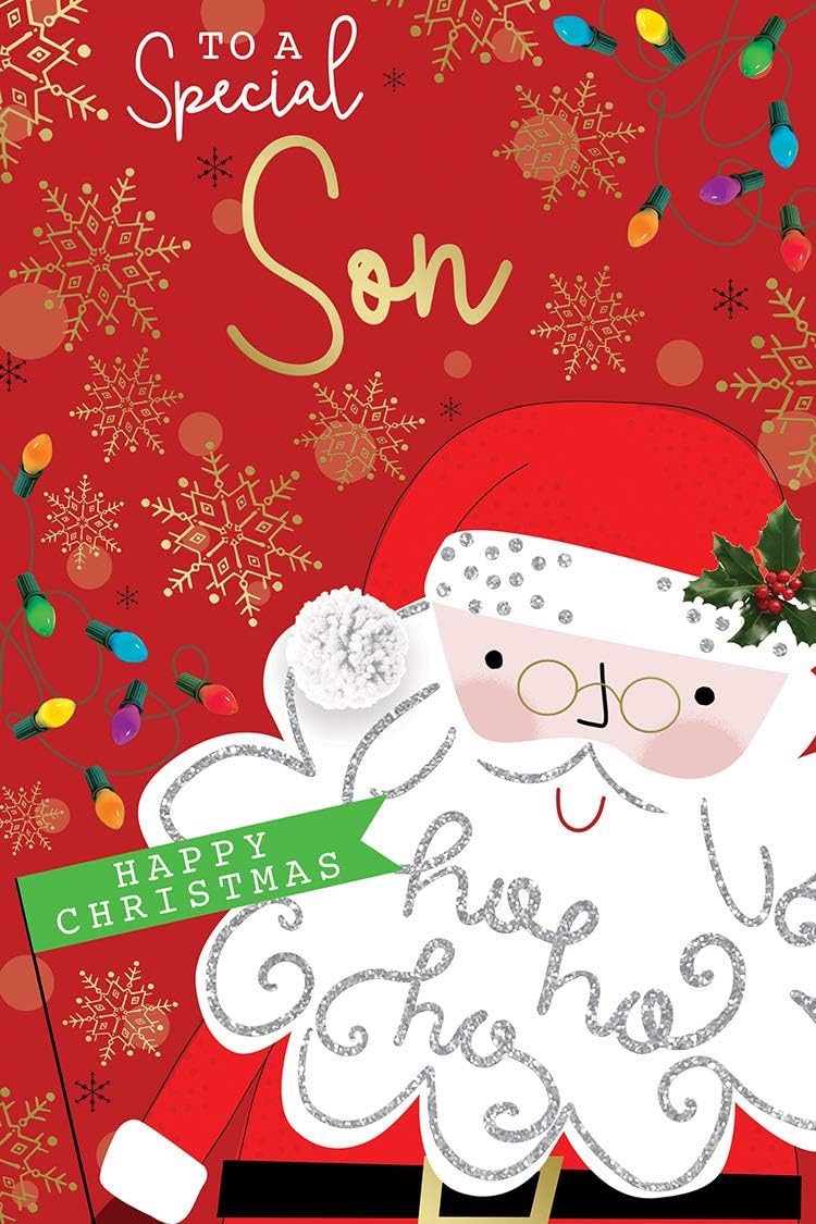 Special Son Christmas Card Cute Santa & Lights Design Lovely Verse