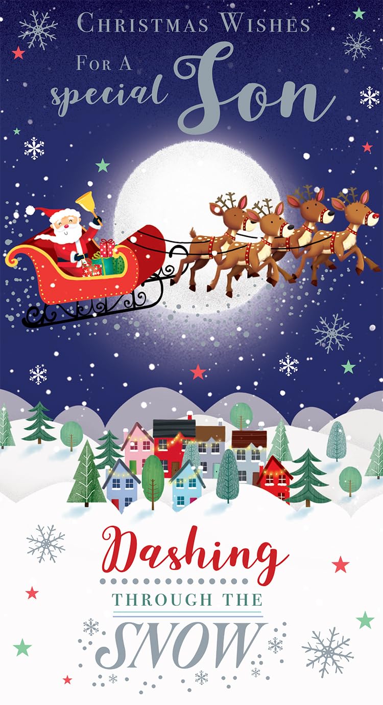 Son Christmas Card Dashing Through The Snow 9" x 5"