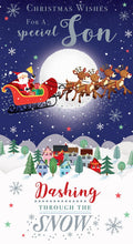 Son Christmas Card Dashing Through The Snow 9" x 5"