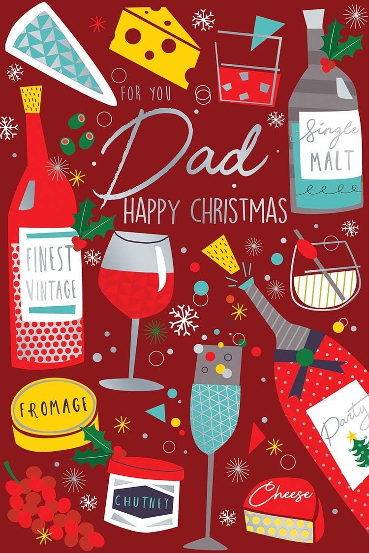 Dad Christmas Card Party Cheese Wine Grapes Design Lovely Verse