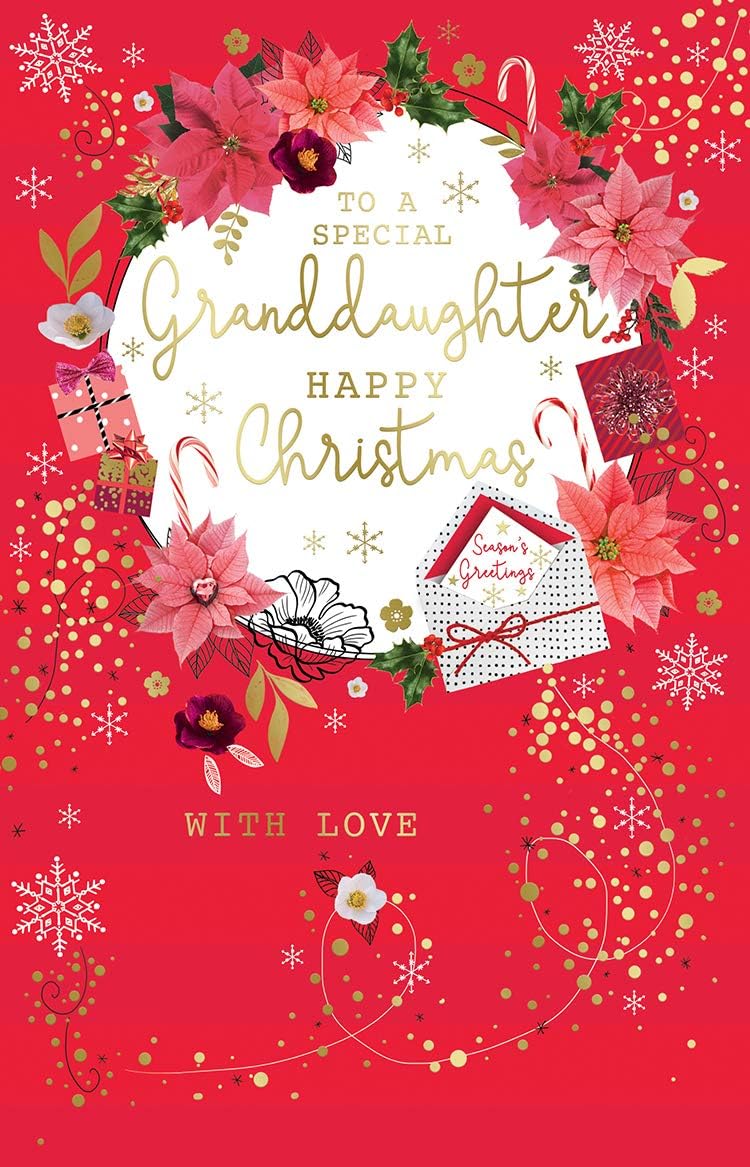 Special Granddaughter Christmas Card Poinsettia Flower Design Lovely Verse