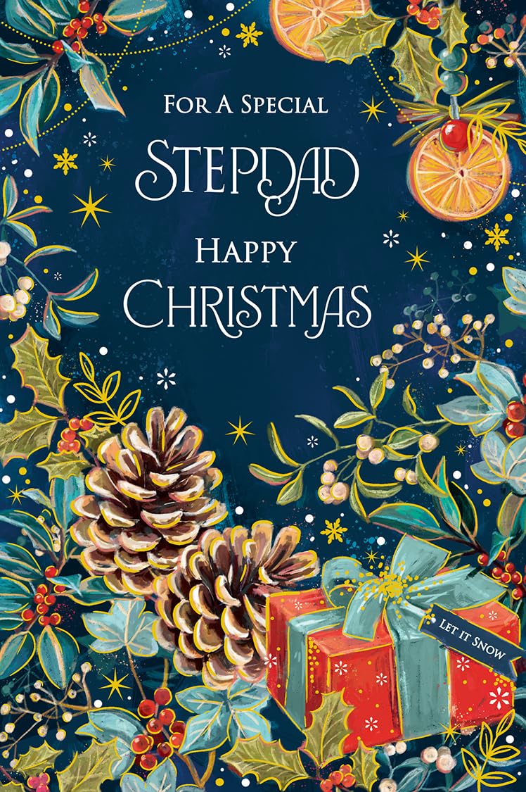 Christmas Card Special Stepdad Large Pinecones Holly Gift 15x23cm