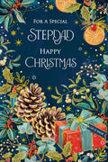 Christmas Card Special Stepdad Large Pinecones Holly Gift 15x23cm