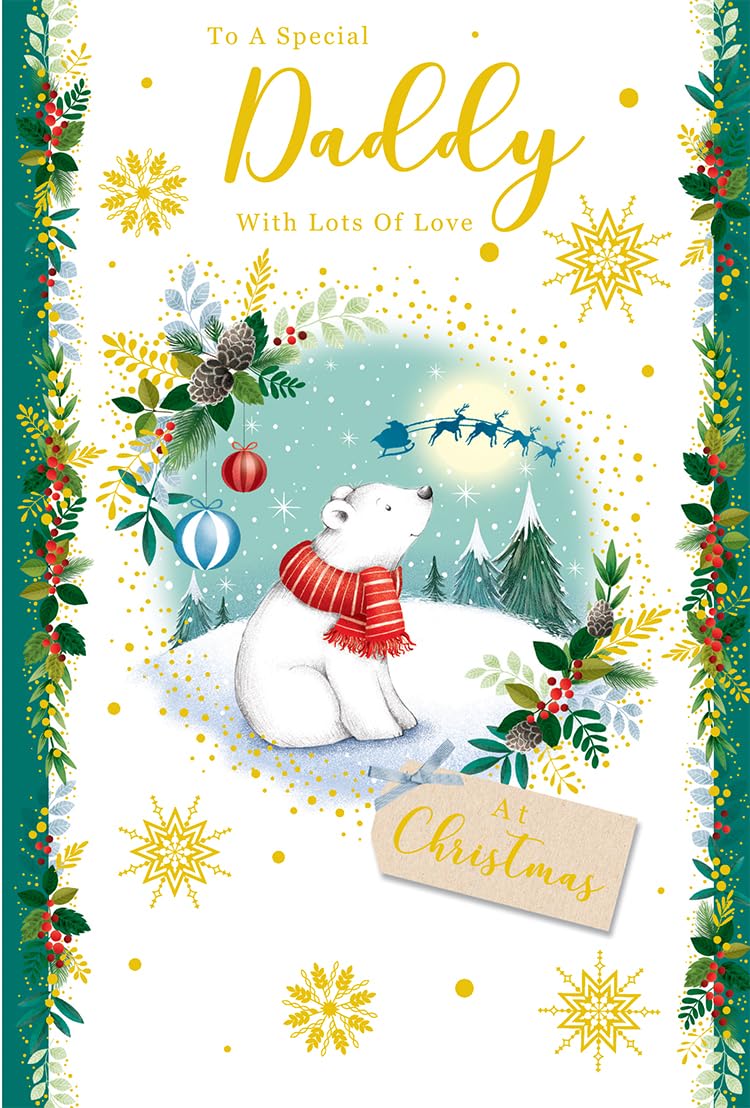 Dad Christmas Card Cute Polar Bear Snowglobe 9" x 6" Lovely Verse