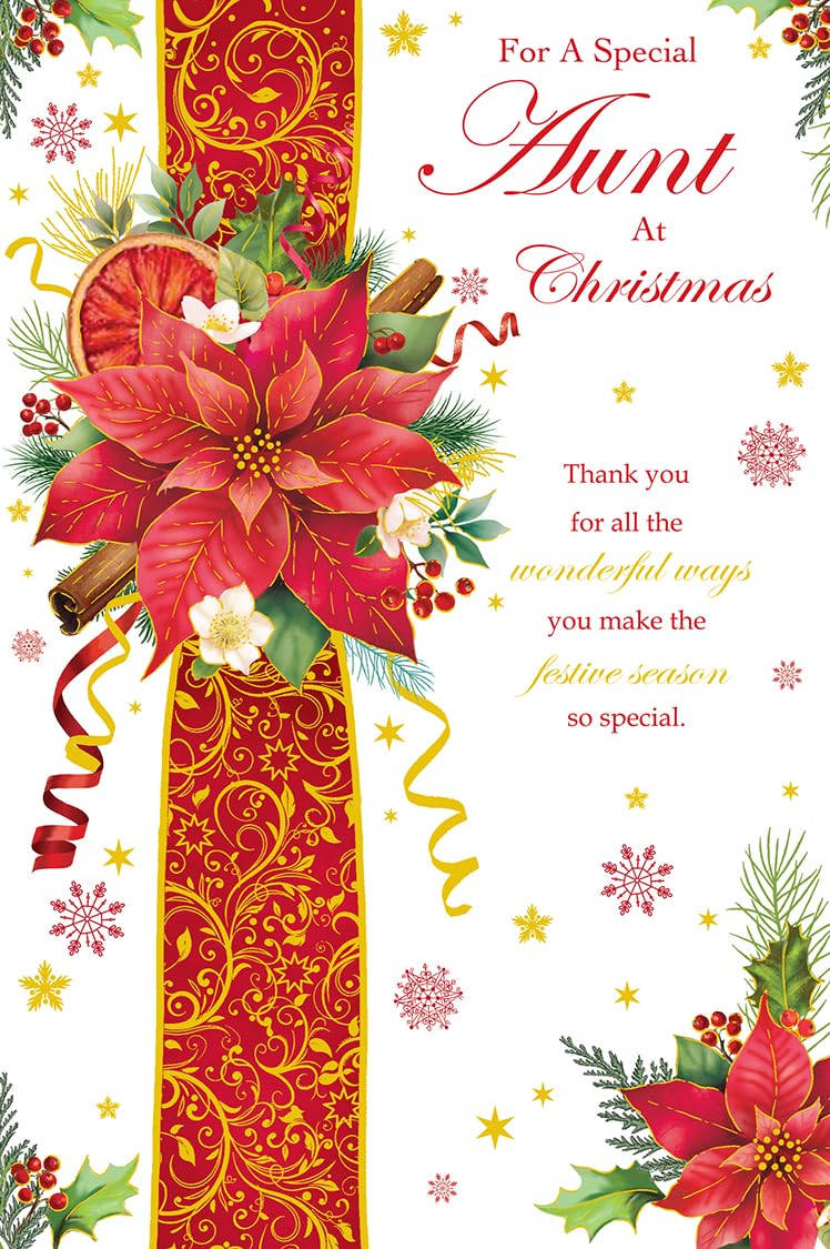 Christmas Card To Special Aunt Large Poinsettia Cinnamon 15x23cm