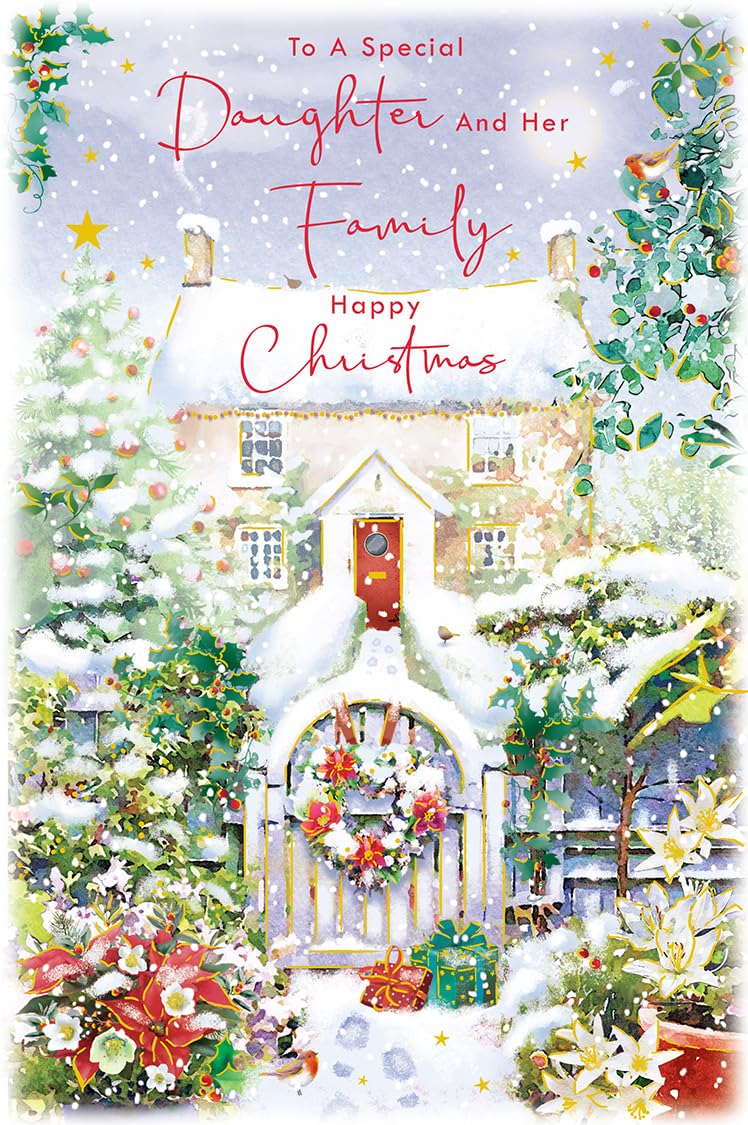 Christmas Card Special Daughter & Family Large Snowy House 15x23cm