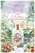 Christmas Card Special Daughter & Family Large Snowy House 15x23cm