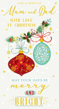 Mum And Dad Christmas Card May Your Days Be Merry And Bright 9" x 5"