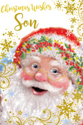 Son Christmas Card Modern Cute Santa Face Stars 7.5" x 5" Lovely Verse
