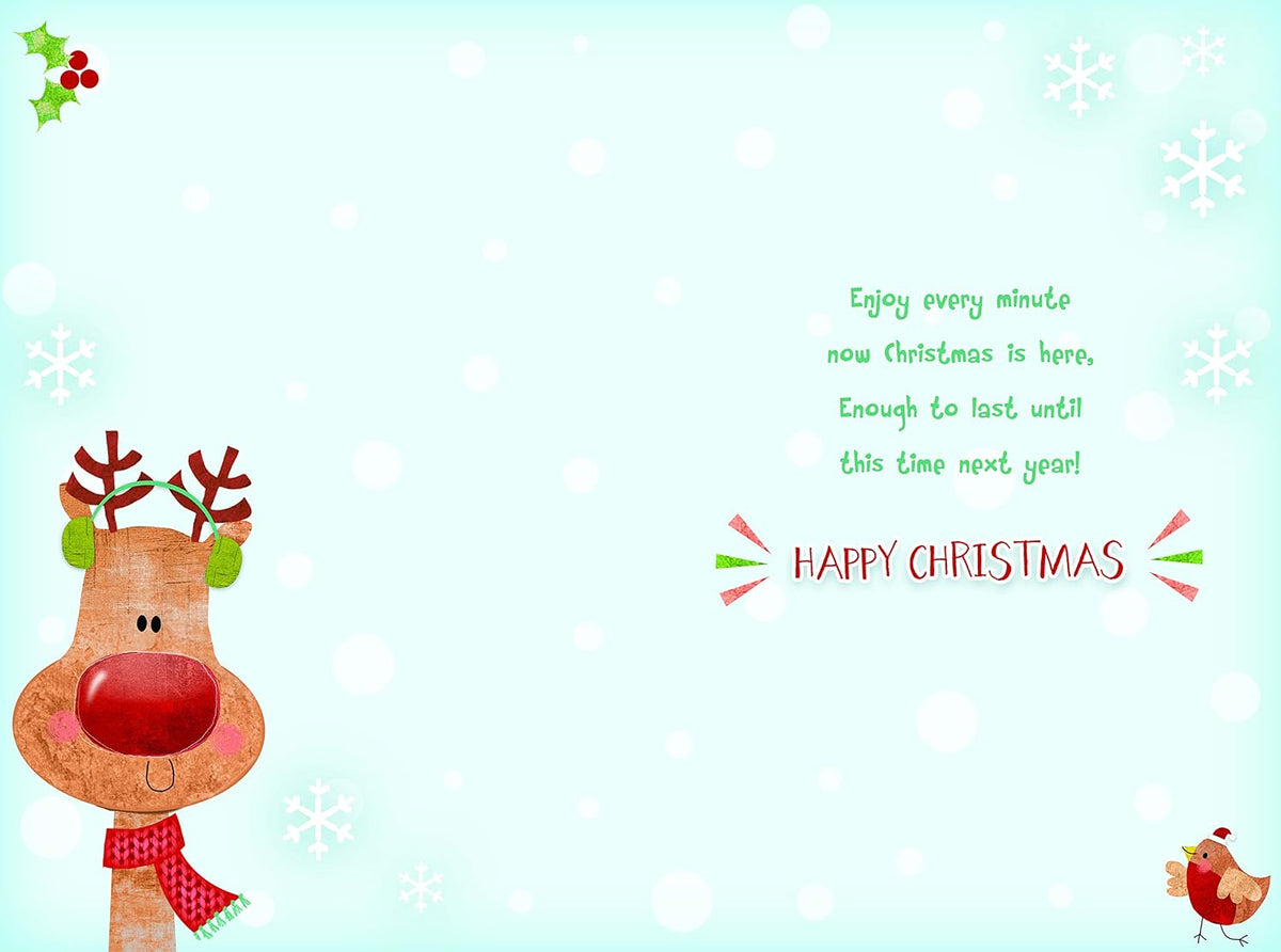 Special Uncle Christmas Card Cute Reindeer Ear Muff & Robin Design Lovely Verse