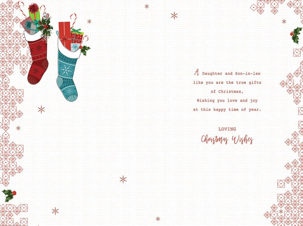 Daughter & Son In Law Christmas Card Gift Filled Stockings Design Lovely Verse