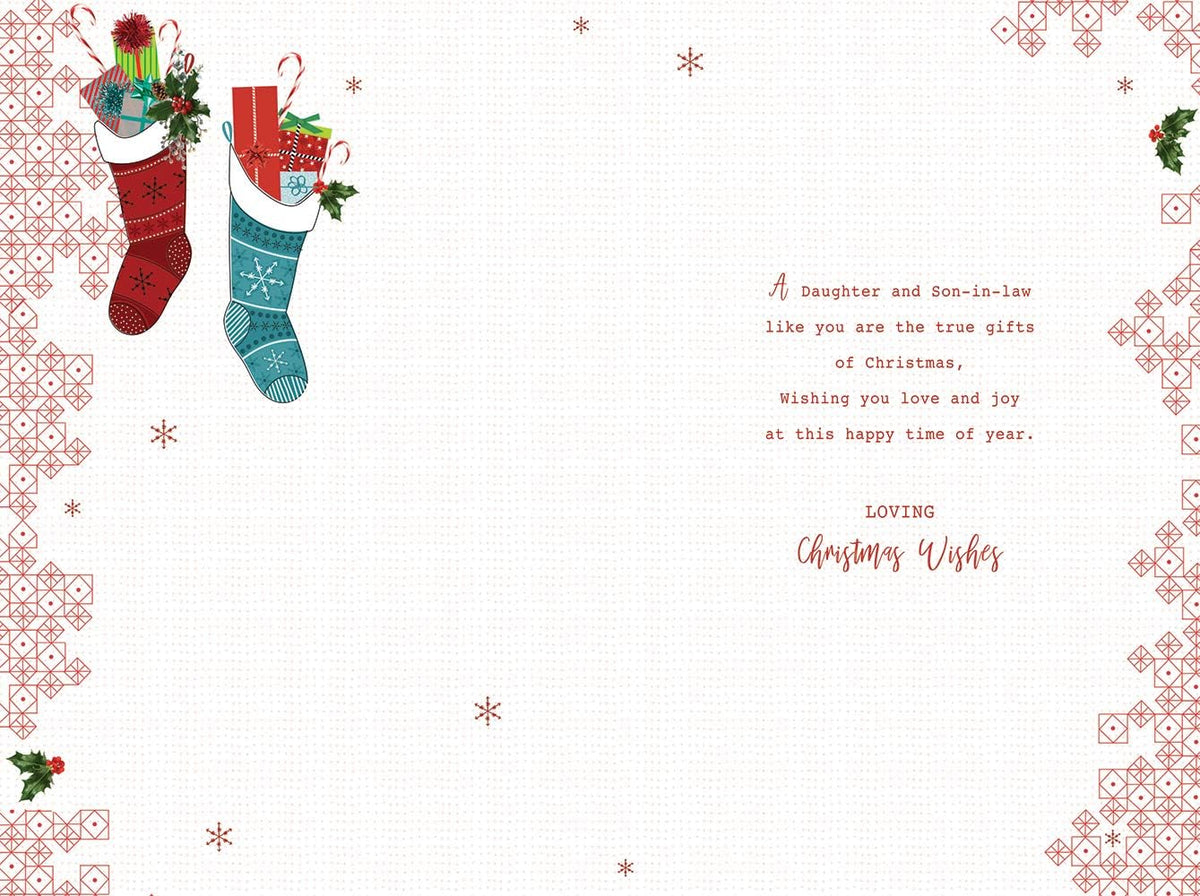 Daughter & Son In Law Christmas Card Gift Filled Stockings Design Lovely Verse