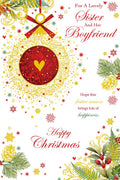 Christmas Card Special Sister & Boyfriend Large Gold Bauble 15x23cm