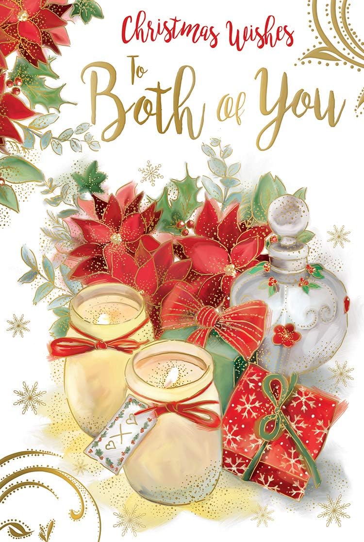Both Of You Christmas Card Gifts Candles Poinsettia Design Lovely Verse