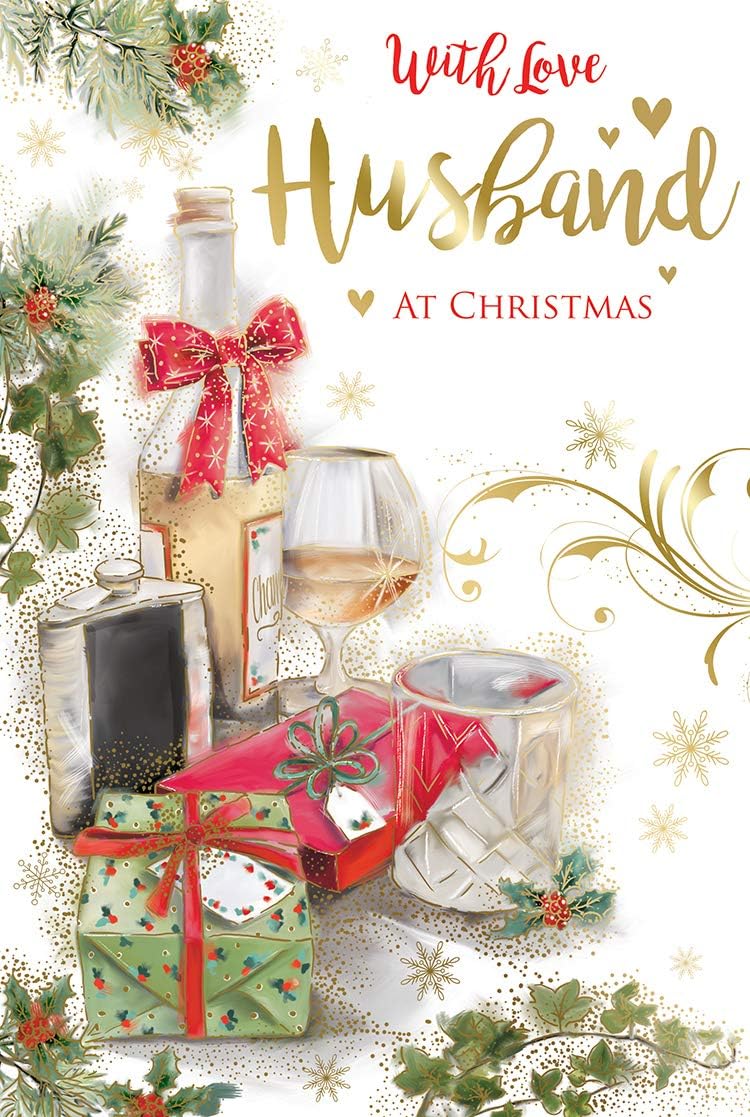 Husband Christmas Card Brandy Hip Flask & Gifts Design Lovely Verse