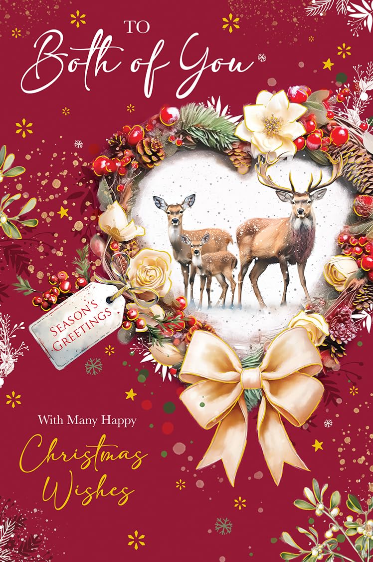 Christmas Card To Both Of You Large Deer Wreath Festive Wishes 15x23cm