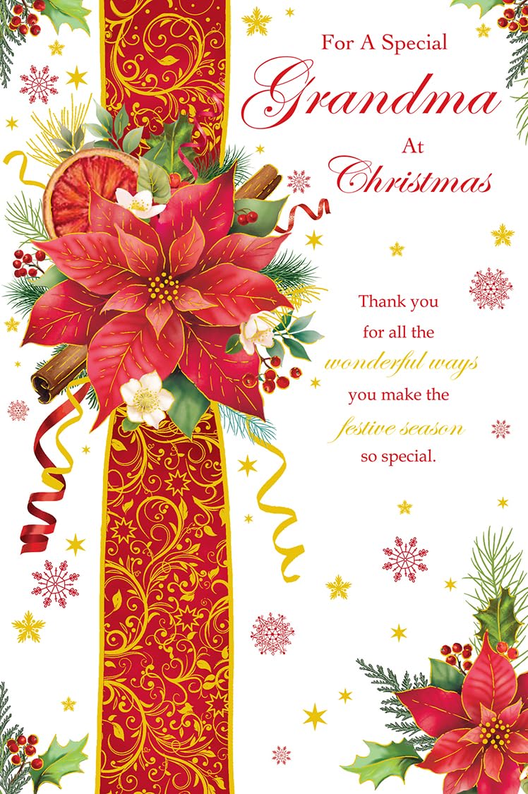 Christmas Card To Special Grandma Large Poinsettia Cinnamon 15x23cm