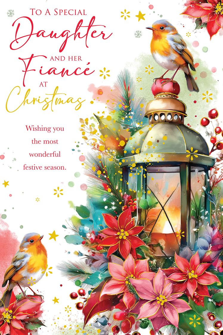 Christmas Card Special Daughter & Fiance Large Robin Lantern 15x23cm