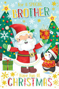 Brother Christmas Card Modern Cute Santa Penguin 7.5" x 5" Lovely Verse