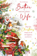 Christmas Card Special Brother & Wife Large Robins Postbox 15x23cm