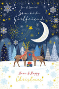 Christmas Card Special Son & Girlfriend Large Deer Moon Scene 15x23cm
