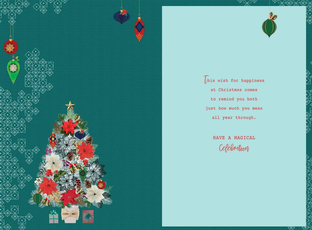 Mum & Dad Christmas Card Poinsettia Tree Design Lovely Verse