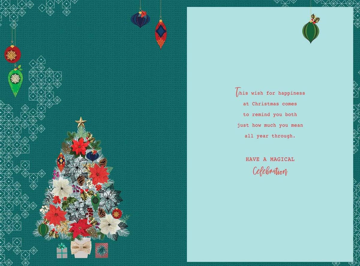 Mum & Dad Christmas Card Poinsettia Tree Design Lovely Verse
