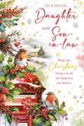 Christmas Card To Daughter & Son-In-Law Large Postbox Robins 15x23cm