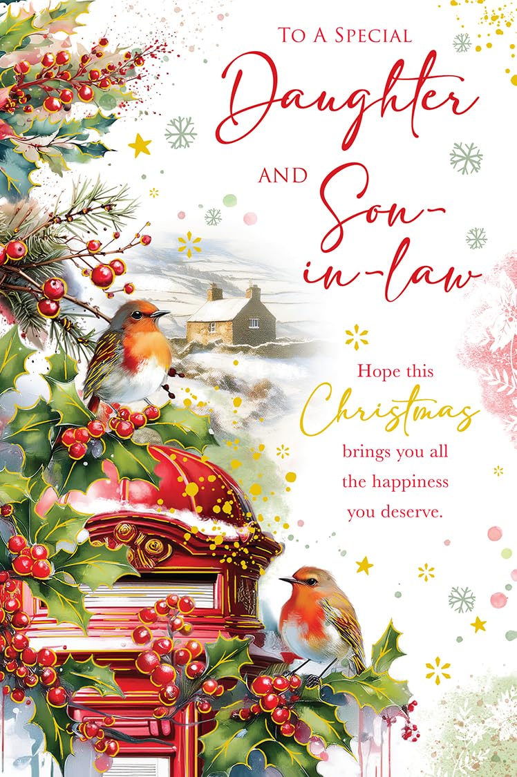 Christmas Card To Daughter & Son-In-Law Large Postbox Robins 15x23cm