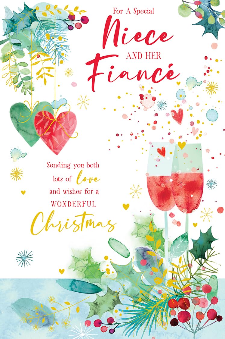 Christmas Card Special Niece & Fiance Large Heart Glasses 15x23cm