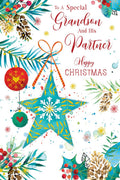 Christmas Card Special Grandson & Partner Large Star Bauble 15x23cm