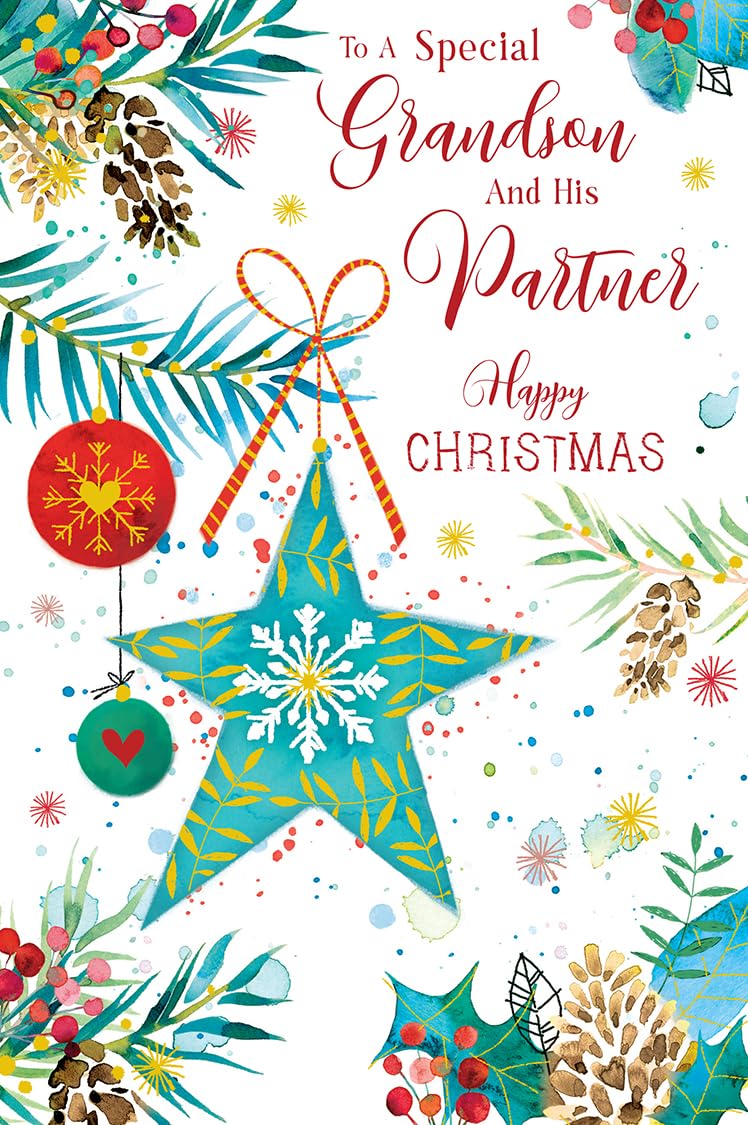 Christmas Card Special Grandson & Partner Large Star Bauble 15x23cm