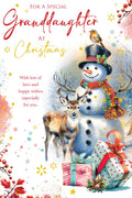 Christmas Card To Special Granddaughter Large Snowman Deer 15x23cm