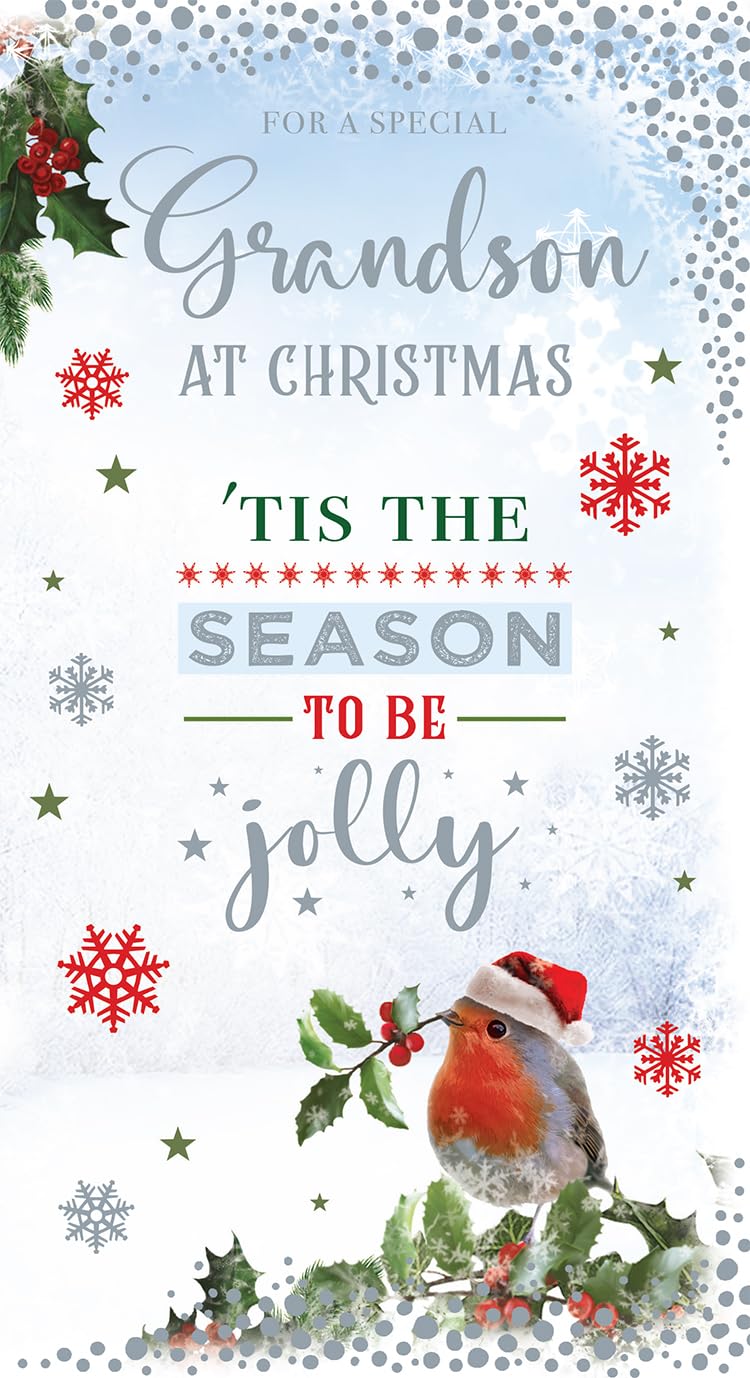 Grandson Christmas Card  'Tis The Season To Be Jolly 9" x 5"