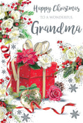 Grandma Christmas Card Traditional Gifts Roses Poinsettia 9" x 6" Lovely Verse