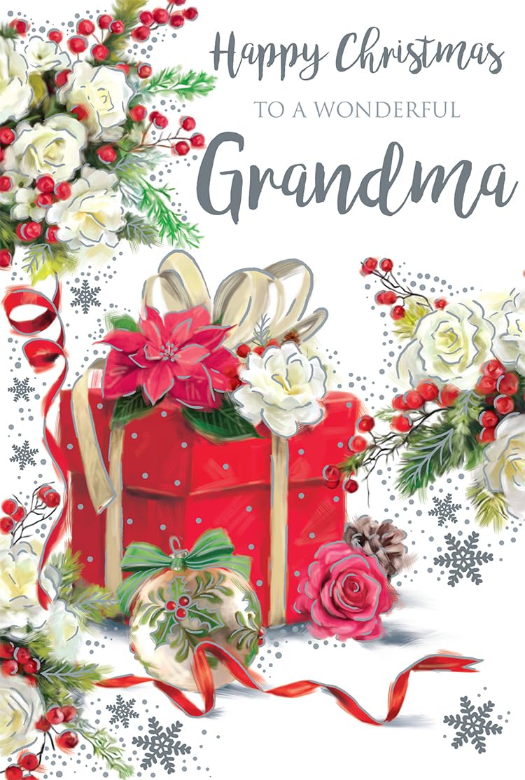Grandma Christmas Card Traditional Gifts Roses Poinsettia 9" x 6" Lovely Verse