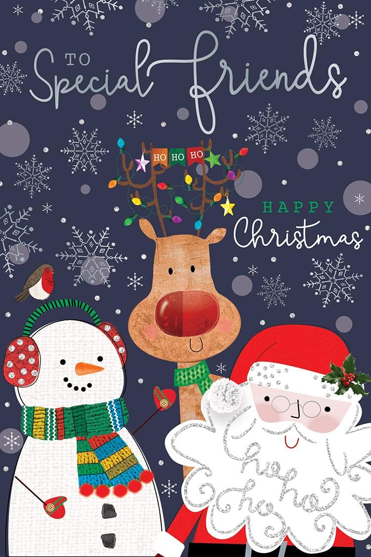 Special Friends Christmas Card Reindeer Santa & Snowman Design Lovely Verse